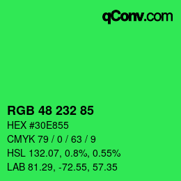 Color code: RGB 48 232 85 | qconv.com