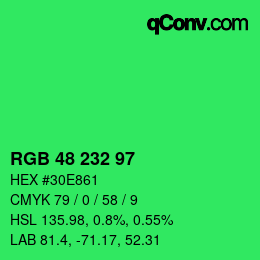 Color code: RGB 48 232 97 | qconv.com