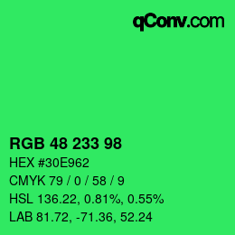 Color code: RGB 48 233 98 | qconv.com