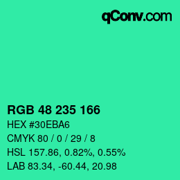 Color code: RGB 48 235 166 | qconv.com