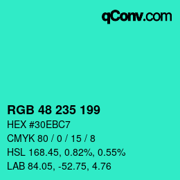 Color code: RGB 48 235 199 | qconv.com