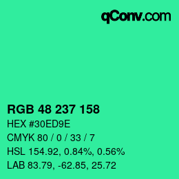 Color code: RGB 48 237 158 | qconv.com