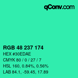 Color code: RGB 48 237 174 | qconv.com