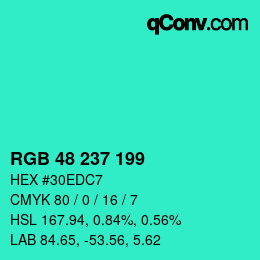 Color code: RGB 48 237 199 | qconv.com