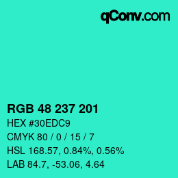 Color code: RGB 48 237 201 | qconv.com