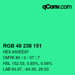 Color code: RGB 48 238 151 | qconv.com