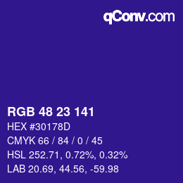 Color code: RGB 48 23 141 | qconv.com