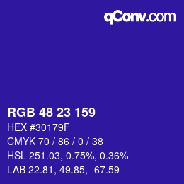 Color code: RGB 48 23 159 | qconv.com