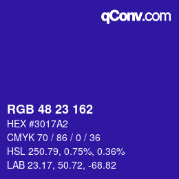 カラーコード: RGB 48 23 162 | qconv.com