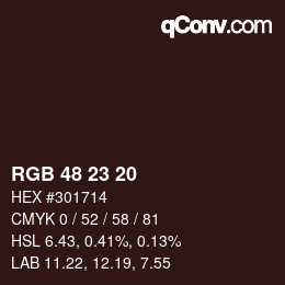 Color code: RGB 48 23 20 | qconv.com