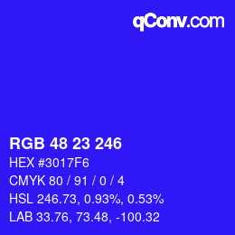 Color code: RGB 48 23 246 | qconv.com