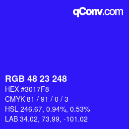 Color code: RGB 48 23 248 | qconv.com