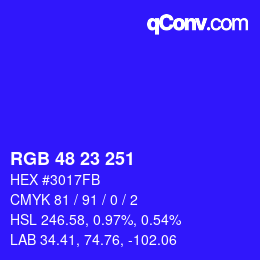 カラーコード: RGB 48 23 251 | qconv.com