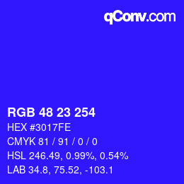 Color code: RGB 48 23 254 | qconv.com
