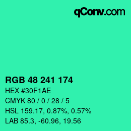 Color code: RGB 48 241 174 | qconv.com