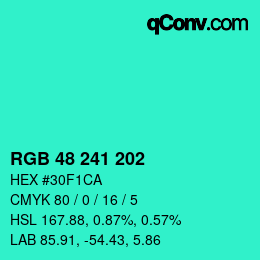 Color code: RGB 48 241 202 | qconv.com