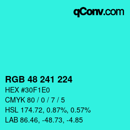 Color code: RGB 48 241 224 | qconv.com