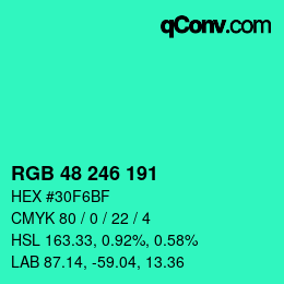 Color code: RGB 48 246 191 | qconv.com