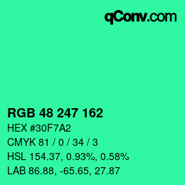Color code: RGB 48 247 162 | qconv.com