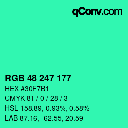 カラーコード: RGB 48 247 177 | qconv.com