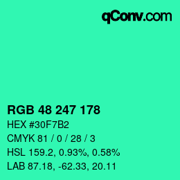 Color code: RGB 48 247 178 | qconv.com