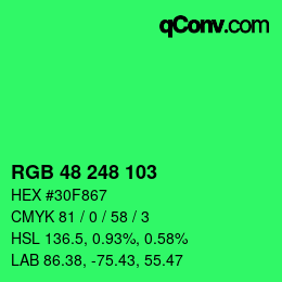 カラーコード: RGB 48 248 103 | qconv.com