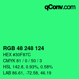 カラーコード: RGB 48 248 124 | qconv.com