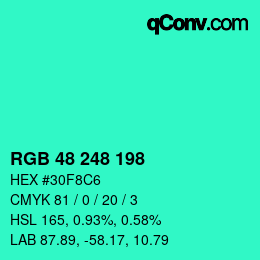 Color code: RGB 48 248 198 | qconv.com