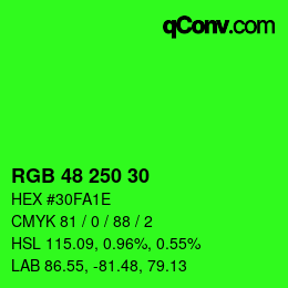 カラーコード: RGB 48 250 30 | qconv.com