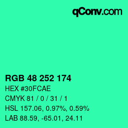 Color code: RGB 48 252 174 | qconv.com