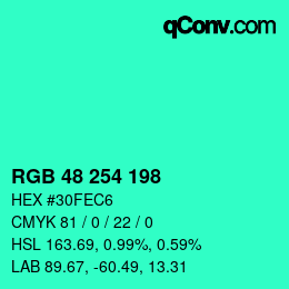 Color code: RGB 48 254 198 | qconv.com