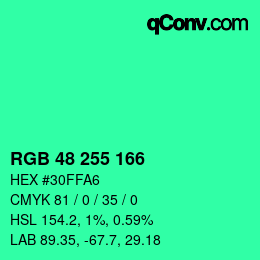 Color code: RGB 48 255 166 | qconv.com