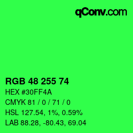 Color code: RGB 48 255 74 | qconv.com