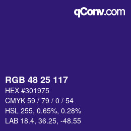 カラーコード: RGB 48 25 117 | qconv.com