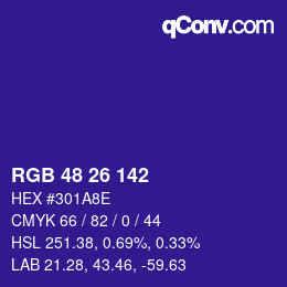 Color code: RGB 48 26 142 | qconv.com
