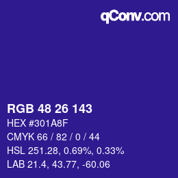 Color code: RGB 48 26 143 | qconv.com