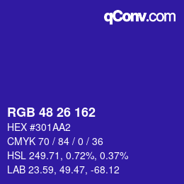 カラーコード: RGB 48 26 162 | qconv.com