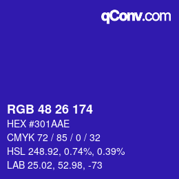 Color code: RGB 48 26 174 | qconv.com