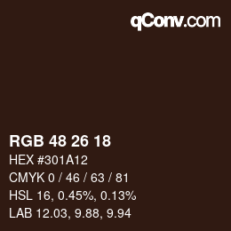 Color code: RGB 48 26 18 | qconv.com