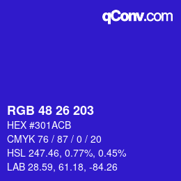 Color code: RGB 48 26 203 | qconv.com