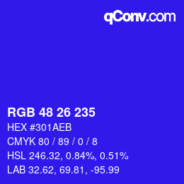 Color code: RGB 48 26 235 | qconv.com