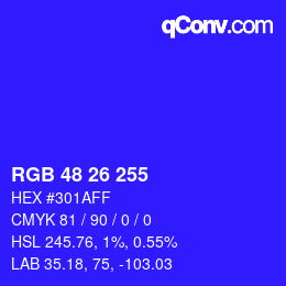 Color code: RGB 48 26 255 | qconv.com