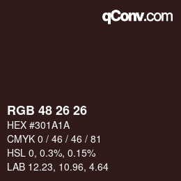 Color code: RGB 48 26 26 | qconv.com