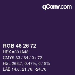 Color code: RGB 48 26 72 | qconv.com