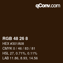 颜色代码: RGB 48 26 8 | qconv.com