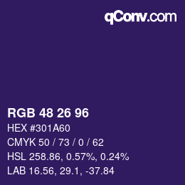 Color code: RGB 48 26 96 | qconv.com