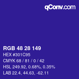 Color code: RGB 48 28 149 | qconv.com