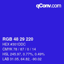 Color code: RGB 48 29 220 | qconv.com