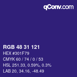 Color code: RGB 48 31 121 | qconv.com