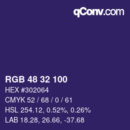 Color code: RGB 48 32 100 | qconv.com